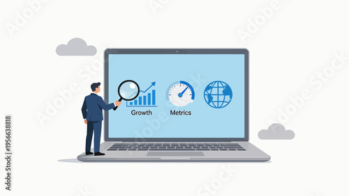 Businessman Analyzing Growth Metrics on Laptop