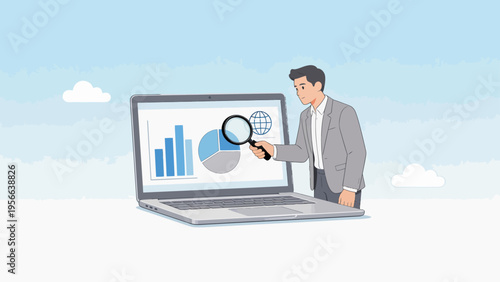 Businessman analyzing data on laptop
