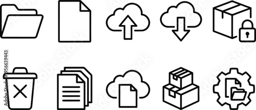 A collection of icons related to file management and data storage