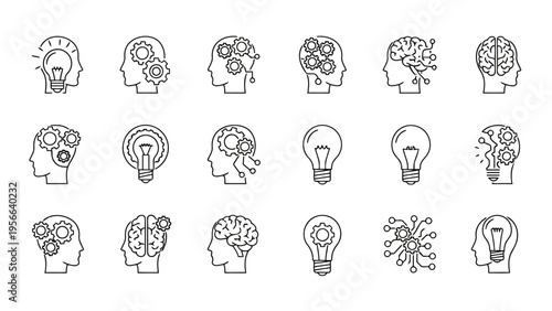 Diverse collection of stylized human face and gesture icons in black and white Vector