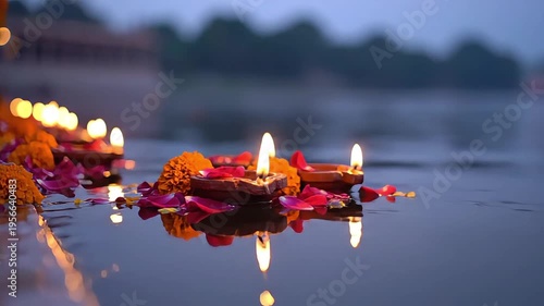 Wallpaper Mural Kumbh Mela Spiritual Lamps on Riverbank Minimal Scene Torontodigital.ca