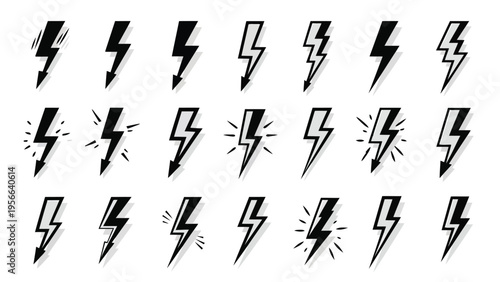 A collection of lightning bolts in varying orientations and styles Vector