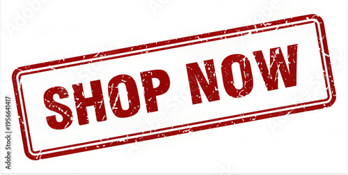 SHOP NOW red rubber stamp style label with distressed texture isolated