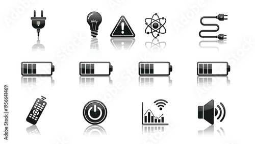 A collection of icons representing various household and technology-related symbols Vector