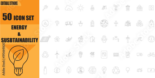 Energy and sustainability icon set collection.