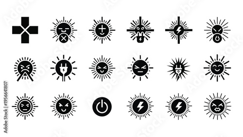 Collection of diverse geometric and celestial-inspired symbols with unique designs Vector