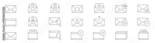 Mail icon. Mail envelop icon . Mail icon. Email sign. Envelope vector set. Send message sign. Received message. Speed delivery symbol. Comprehensive line icon set featuring email envelopes. EPS 10. 