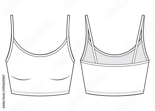Women strappy crop top. Technical fashion illustration