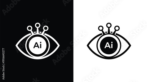 The evolution of artificial intelligence represented through an eye icon with neural connections. Vector