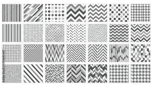 A collection of diverse abstract geometric patterns and textures in black and white Vector
