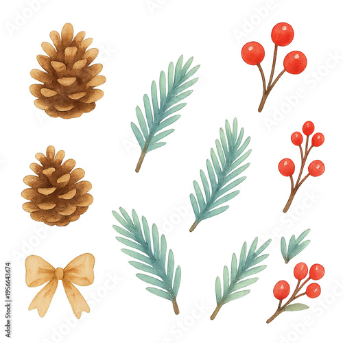 set of pine cones and leaves