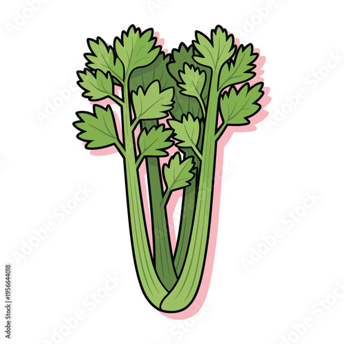 Cartoon vector illustration of fresh green vegetables with leaves and stems isolated on white background