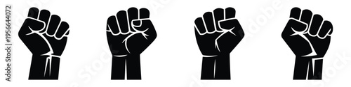 Raised Fist Vector Set for International Workers' Day: Silhouette Symbols of Solidarity, Labor Rights, and Protests for May 1st Celebration