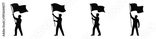 International Workers' Day Silhouette Vector Set: Laborer Raising Flag for May Day, Proletariat Strength, and Labor Rights Celebration Design