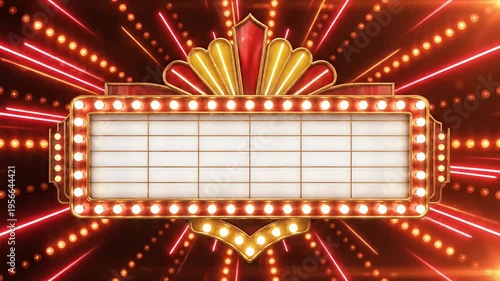 Blank illuminated cinema marquee with bright lights background