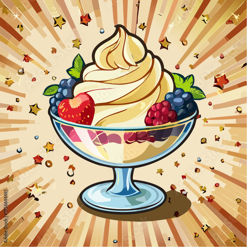 Elegantes Eis-Dessert mit Goldakzenten und Beeren