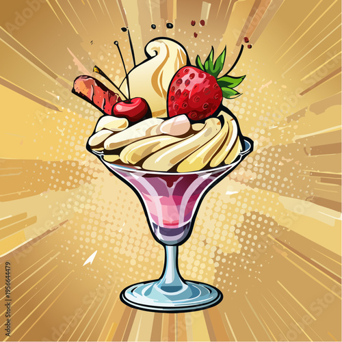 Elegantes Eis-Dessert mit Goldakzenten und Beeren