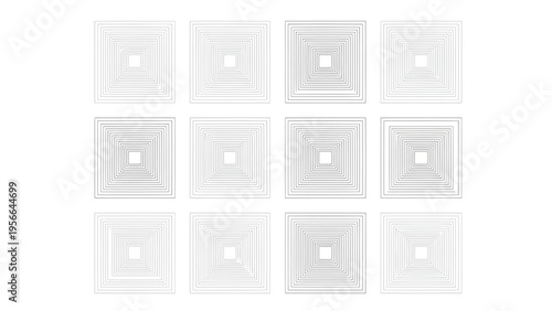 Collection of twelve minimalist framed geometric compositions with varying depth and shadow effects Vector