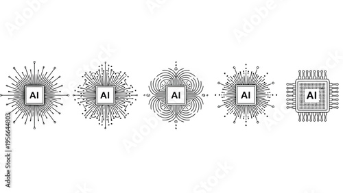 Sequence of geometric transformations involving circles and squares with connecting lines Vector