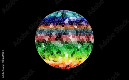 Colorful disco ball on transparent background.