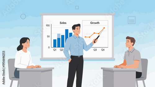 Business meeting with sales presentation