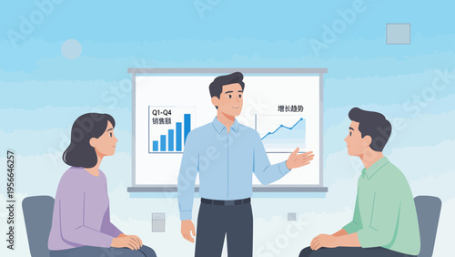 Business meeting with sales charts