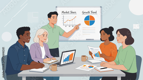 Business team meeting with data presentation