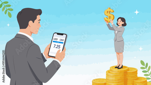 Businessman viewing currency exchange on phone