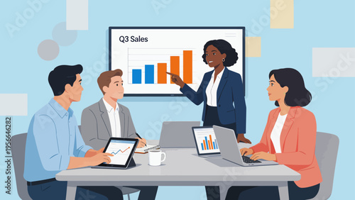 Business meeting with sales presentation