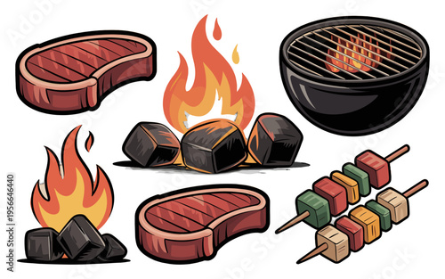 Set of grilled meat items for a BBQ.