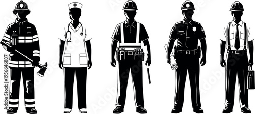Emergency responders and healthcare worker silhouettes