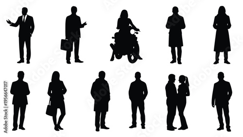Diverse silhouettes of people in various postures and activities Vector