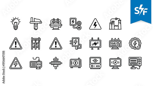 Collection of diverse icons representing various symbols and warning signs Vector