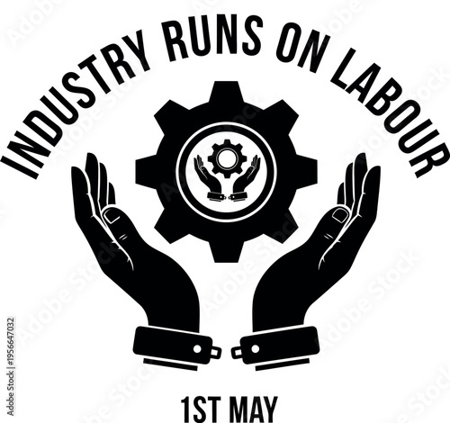 Labour day industry logo with gear and hands