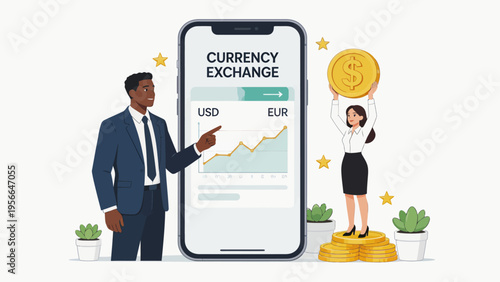 Business people with currency exchange chart