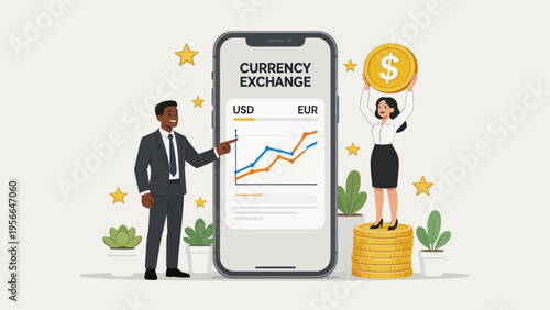 Business people with currency exchange chart