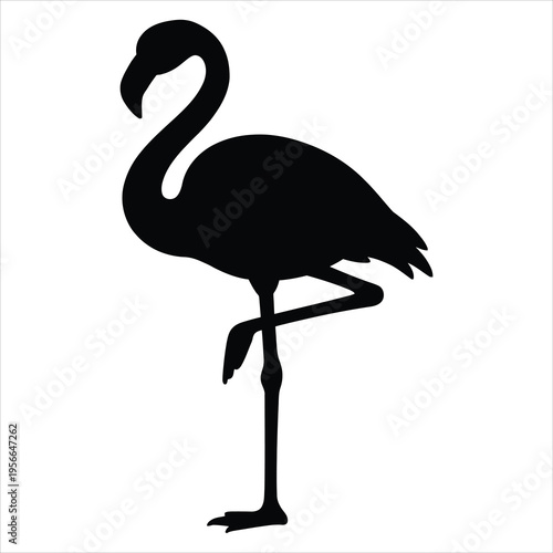 A black silhouette of a flamingo standing on one leg