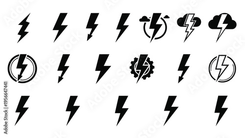 Collection of various electrical and warning symbols in black and white Vector