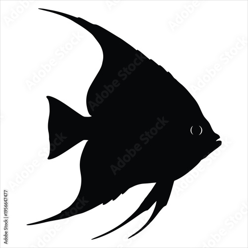 Black silhouette of a fish swimming to the right