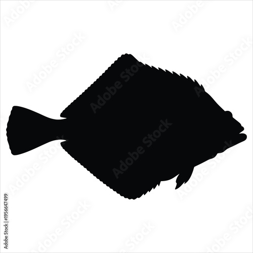 A black silhouette of a fish on a white background