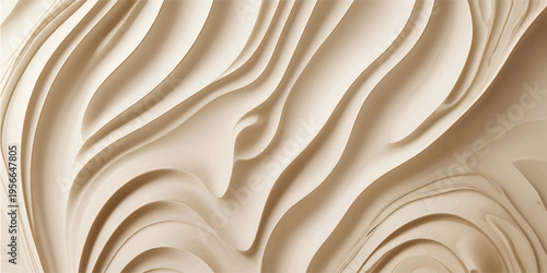 Abstract Wooden Wall Panel Texture Background with Carved Layered Wave Pattern Decorative Surface Design