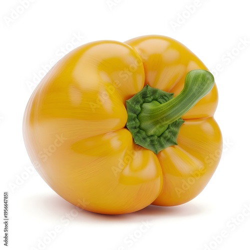 Yellow Bell Pepper Isolated on a Plain White Studio Background Featuring a Fresh Vibrant Vegetable with Green Stem and Glossy Skin Texture