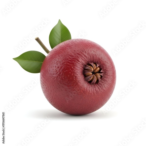 Yew Berry Fruit with Vibrant Red Skin and Green Leaves Isolated on a White Background High Quality Studio Shot of a Single Fresh Plant