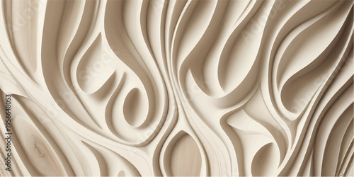 Abstract Carved Wood Texture Background with Layered Wave Pattern Natural Wooden Panel Surface 3D Wood Design