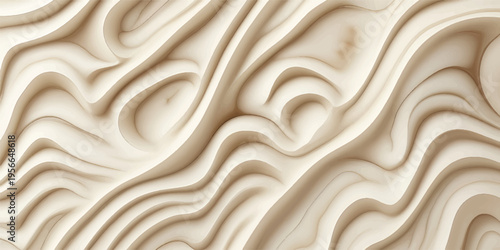 Close-up of smooth, layered, wave-like wooden sculpture with soft gradients and natural wood grain textures evoking calm and organic flow