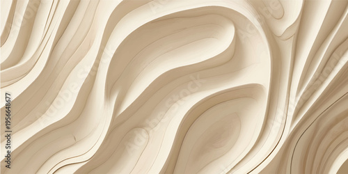 Abstract carved wood background with flowing topographic layers and smooth wavy lines.