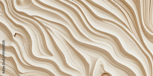 Abstract carved wood background with flowing topographic layers and smooth wavy lines.