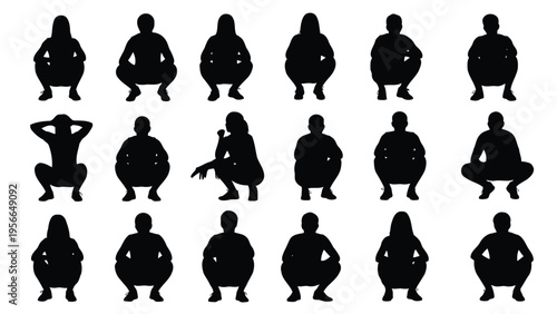 Uniformed figures in a grid formation with varying poses and postures Vector