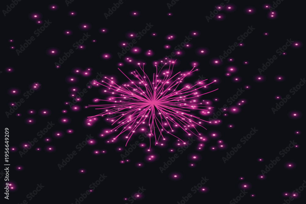 Fototapeta premium A vibrant pink firework explosion with sparkling particles on dark background for celebration decoration
