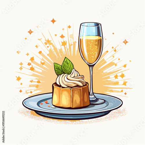 Luxuriöses Dessert mit Champagner im eleganten Ambiente